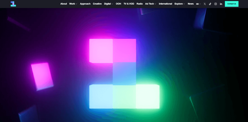 One Day Agency homepage showing a glowing neon logo on a black background