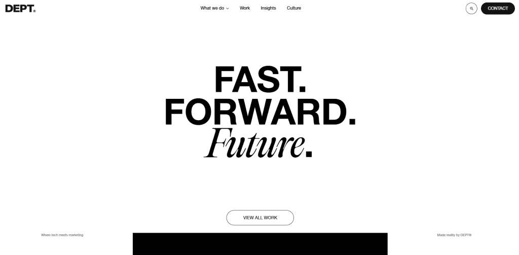 DEPT homepage with the headline Fast. Forward. Future.