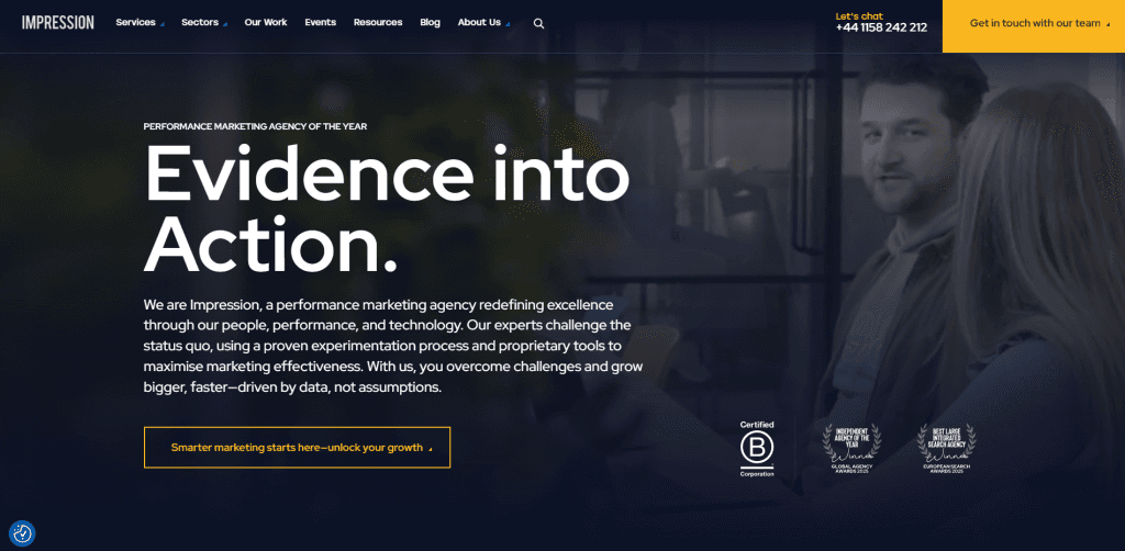Impression homepage with the headline Evidence into Action