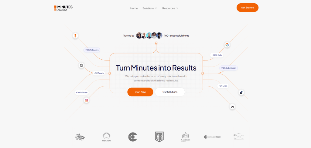 Minutes Agency homepage with the headline Turn Minutes into Results