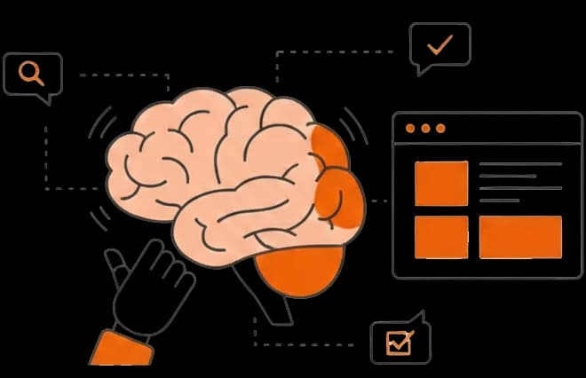 Illustration of AI analysing website performance data into a report
