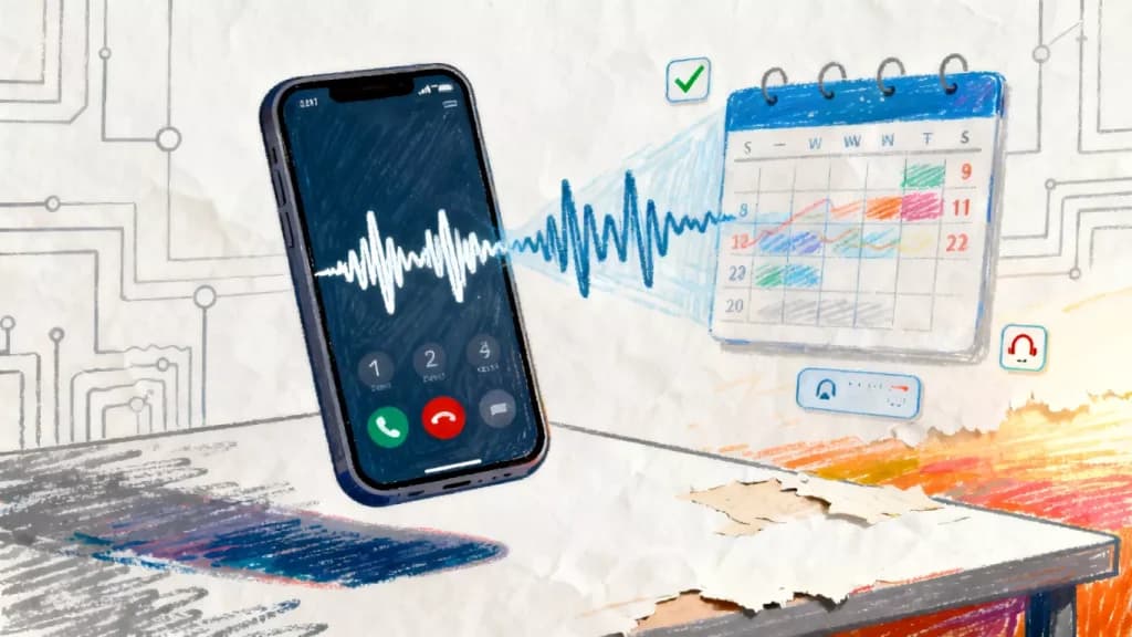 Phone call sound wave flowing into a calendar with booked appointment slots