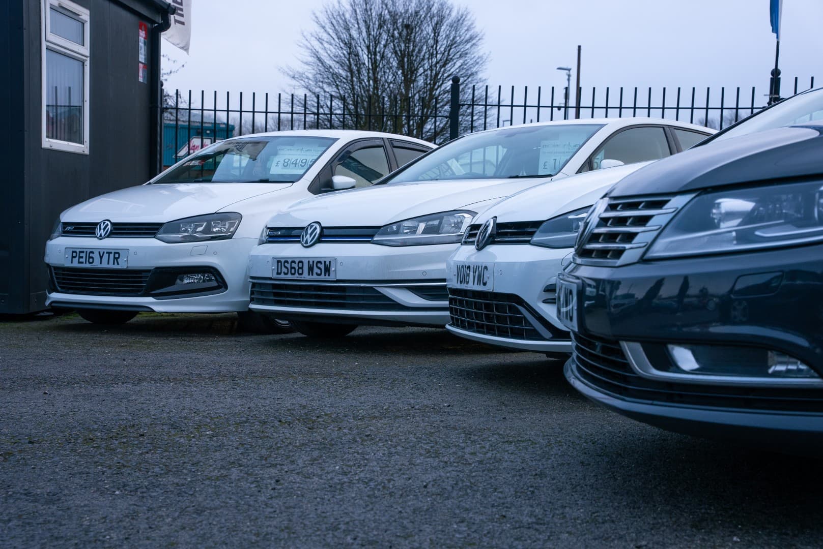 Row of Volkswagen cars on The Car Section forecourt