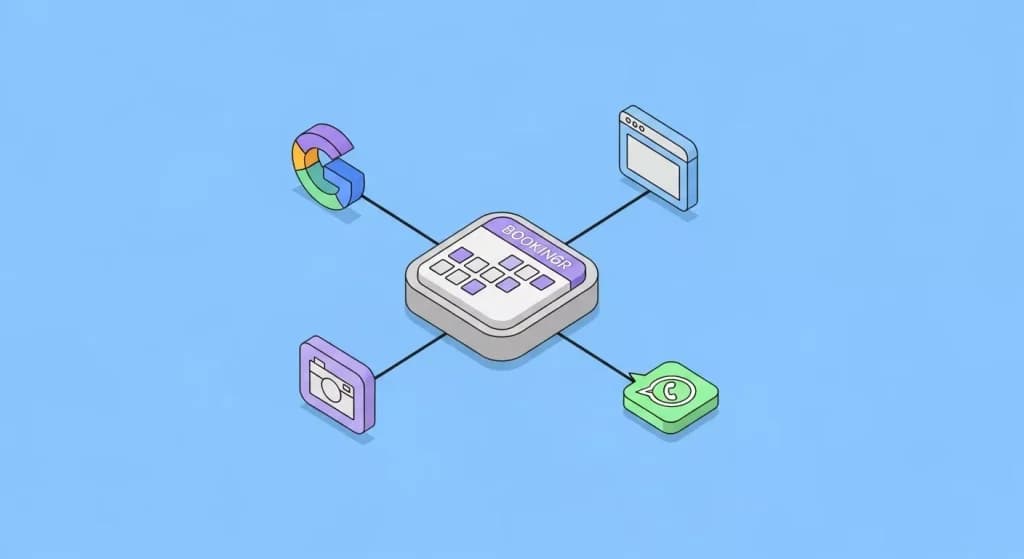 Booking calendar hub connected to Google, a website, Instagram and WhatsApp