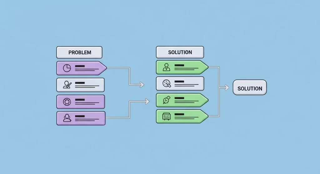 Diagram matching common booking problems to their solutions