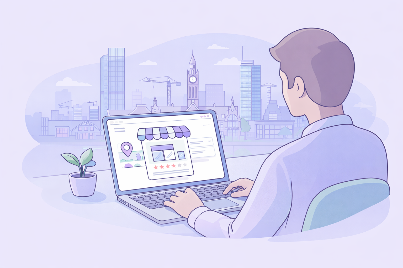 Business owner setting up Google Business Profile in Manchester