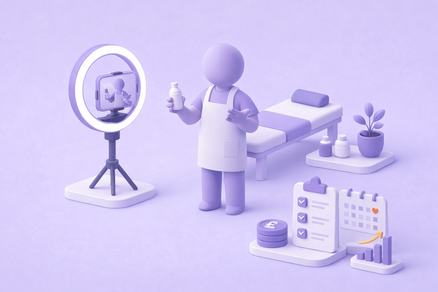 Owner filming short-form video content for Reels and TikTok in a clinic room